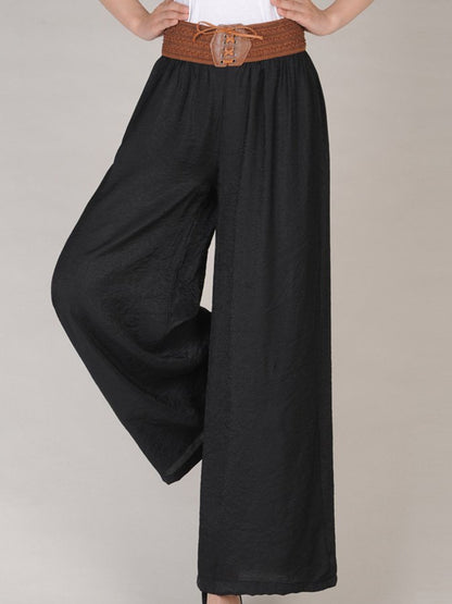 NTG Fad Black / One-Size Ladies Cotton Linen Casual Loose Wide Leg Pants