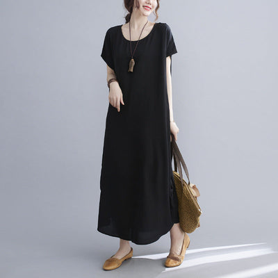 NTG Fad Black / One size New solid color cotton and linen loose long dress