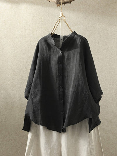 NTG Fad Black / One-Size Women's Casual Loose Cotton And Linen Button Shirt