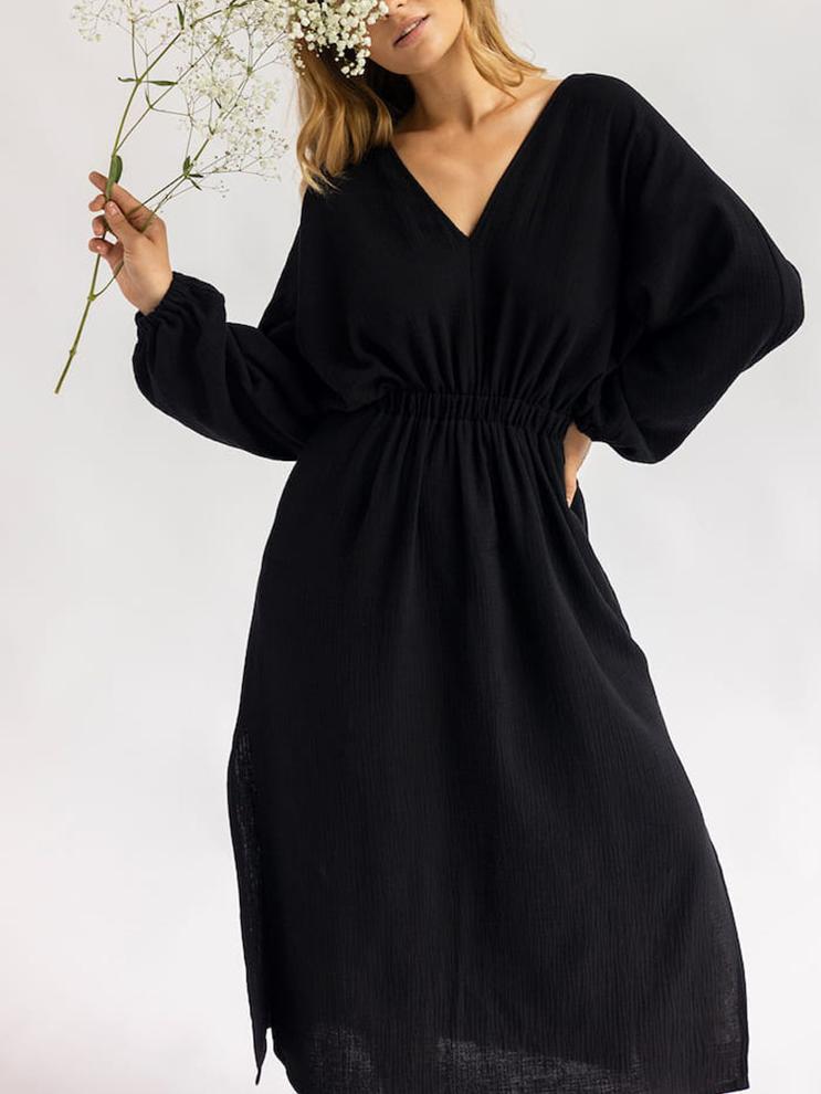 NTG Fad Black / S Casual Long Sleeve Nightdress