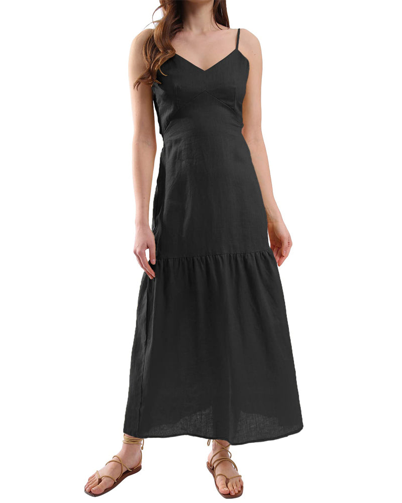NTG Fad Black / S Casual Resort Style Linen Dress-(Hand Made)
