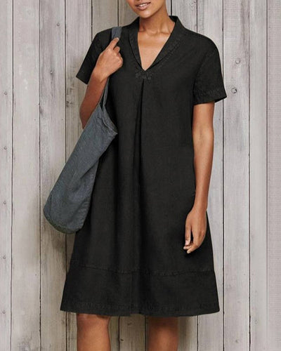 NTG Fad Black / S Casual Short Sleeve Pure Linen Mini Dress