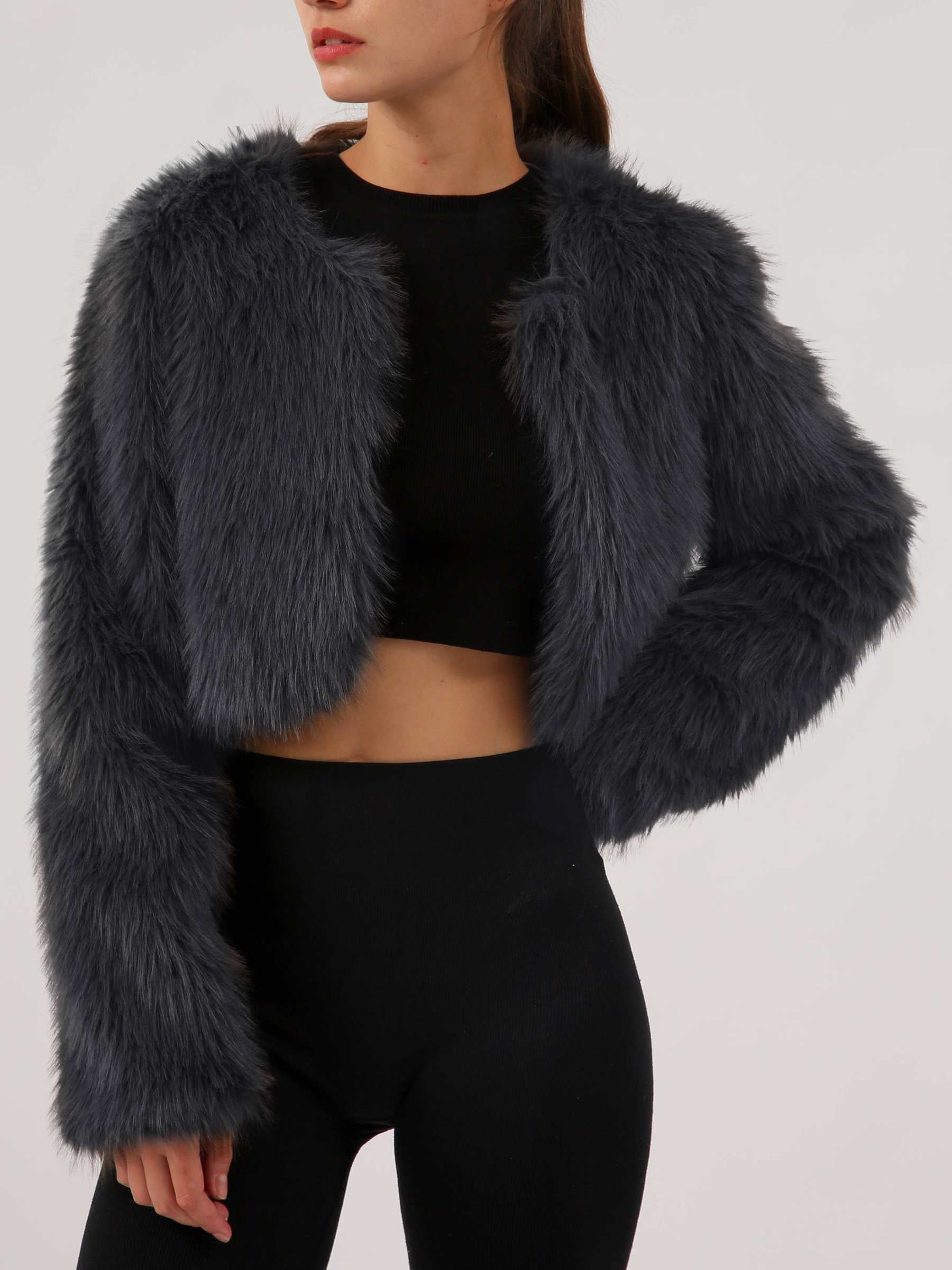 NTG Fad Black / S Cropped Faux Fur Jacket