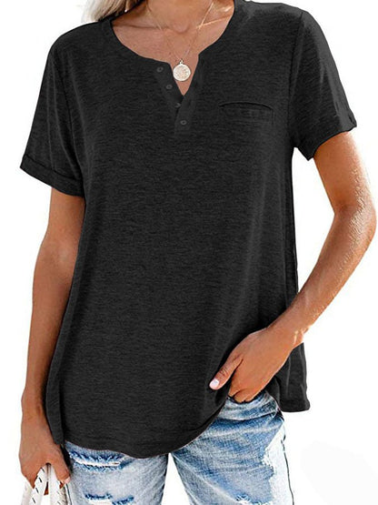 NTG Fad Black / S Fashion Solid Color Pocket Short Sleeve T-Shirt