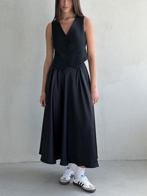 NTG Fad Black / S High Waist Satin Long Skirt