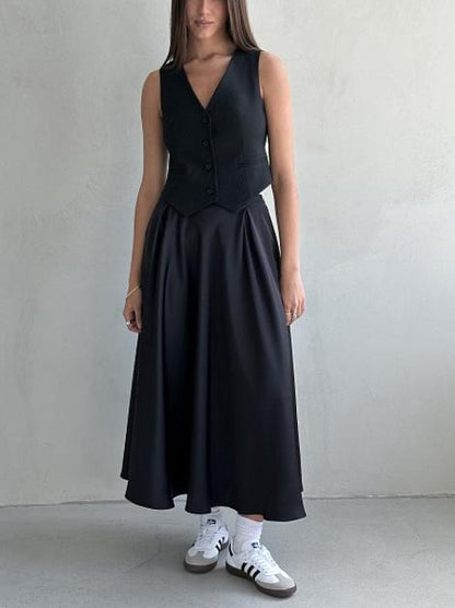 NTG Fad Black / S High Waist Satin Long Skirt