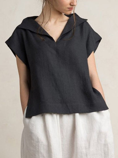 NTG Fad Black / S Ladies Cotton Linen V-Neck Simple Shirt