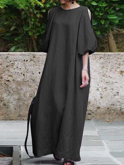 NTG Fad Black / S Off-The-Shoulder Solid Cotton And Linen Long Dress