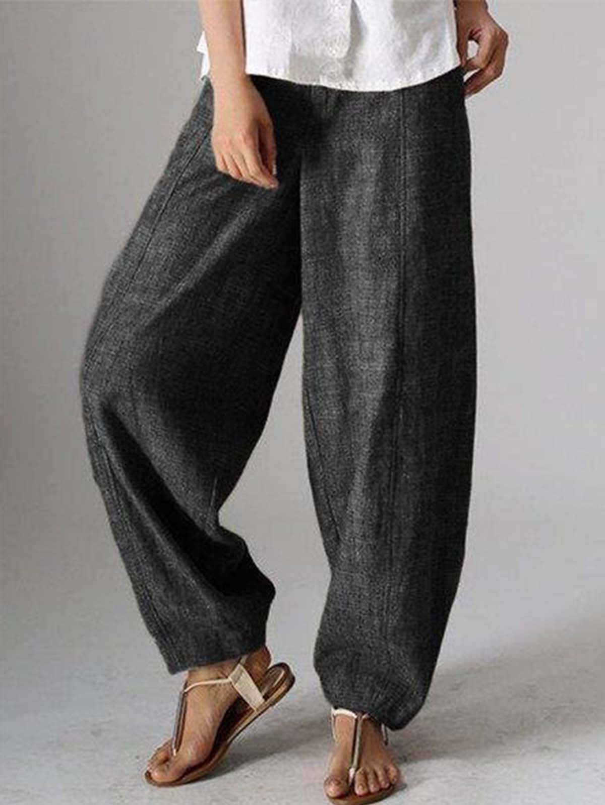 NTG Fad Black / S Solid Color Casual Plain Linen Pants