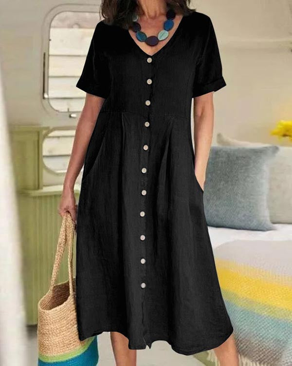 NTG Fad Black / S Solid Loose Linen Dress