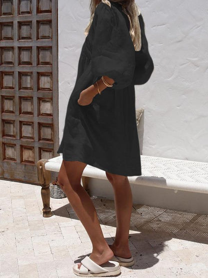 NTG Fad Black / S V-neck Puff Sleeve Dress