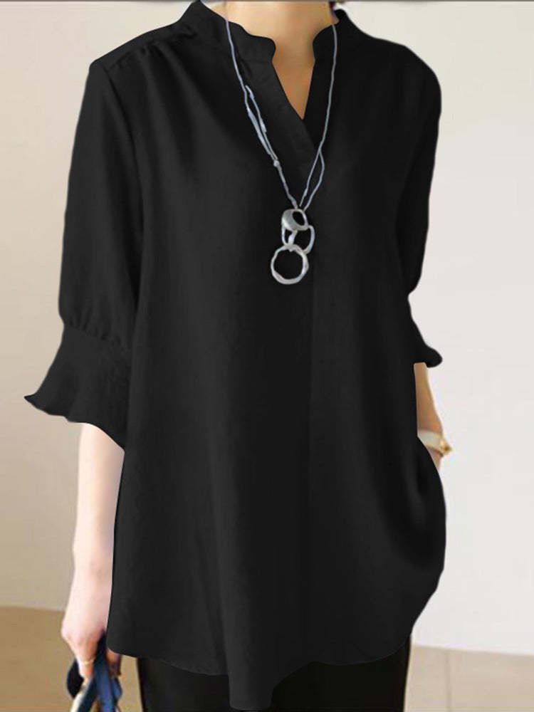 NTG Fad Black / S Women's Casual Elegant Pure Color Cotton Shirt