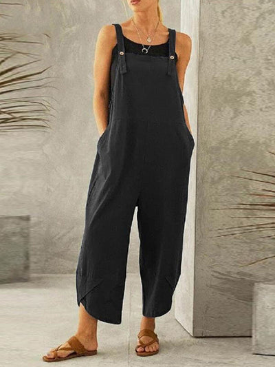 NTG Fad Black / S Women's Casual Pure Color Ankle-Length Overalls