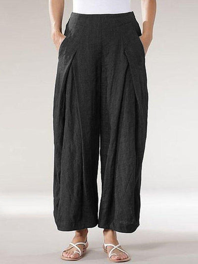 NTG Fad Black / S Women's Comfortable Cotton Linen Cropped Straight Casual Wide Leg Pants