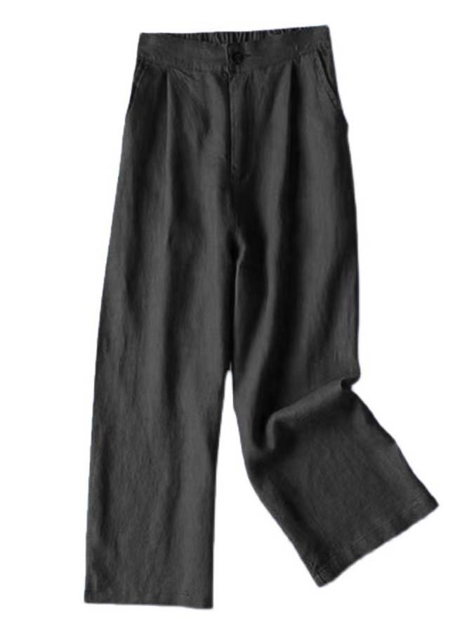 NTG Fad Black / S women's cotton linen casual ninth pants