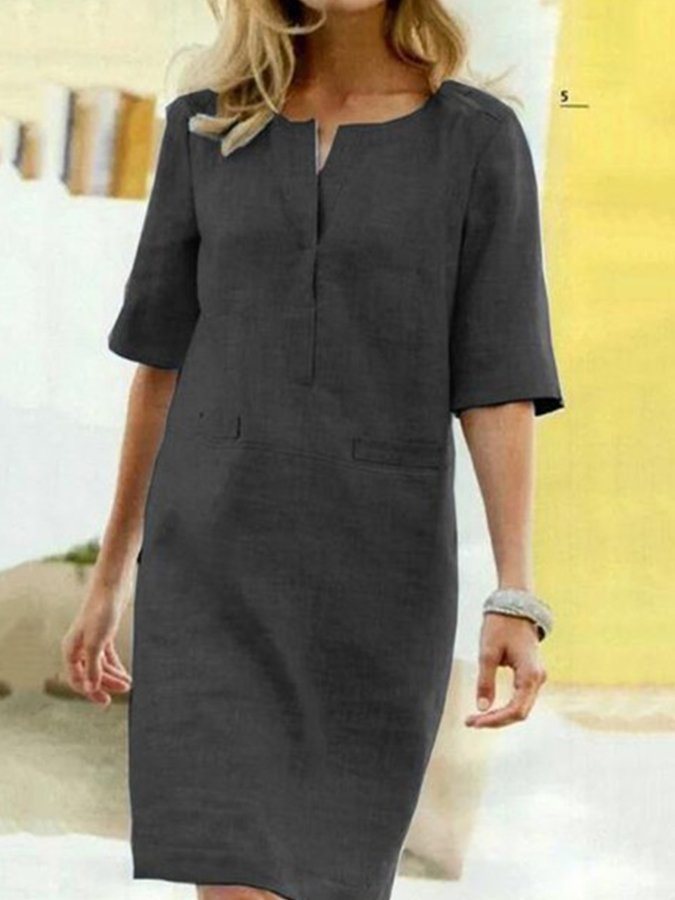 NTG Fad Black / S Women's Cotton Linen Short Sleeve Dress