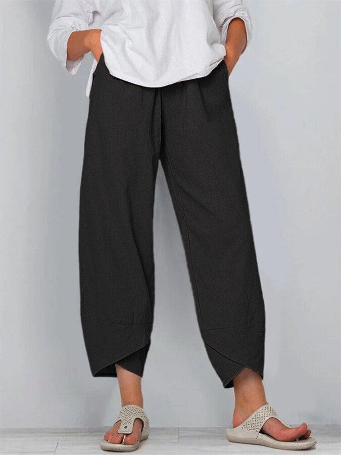 NTG Fad Black / S Women's Cotton Linen Simple Loose Casual Ninth Pants