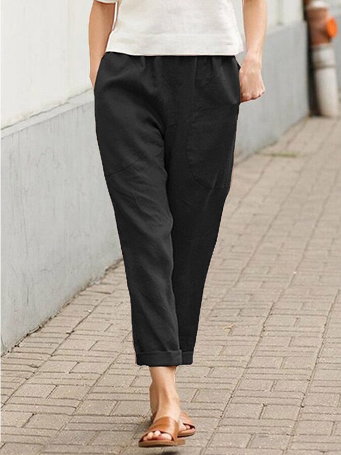 NTG Fad Black / S Women's Cotton Linen Solid Color Loose Pocket Harem Pants