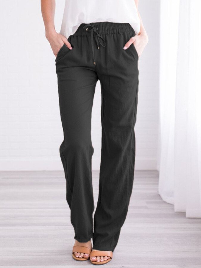 NTG Fad Black / S Women's Solid Color Cotton Linen Loose Casual Trousers