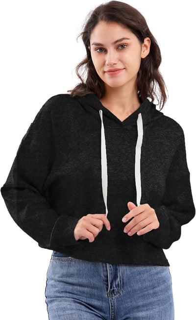 NTG Fad Black / X-Large Womens Cropped Hoodie Crop Top Sweatshirt with Hood