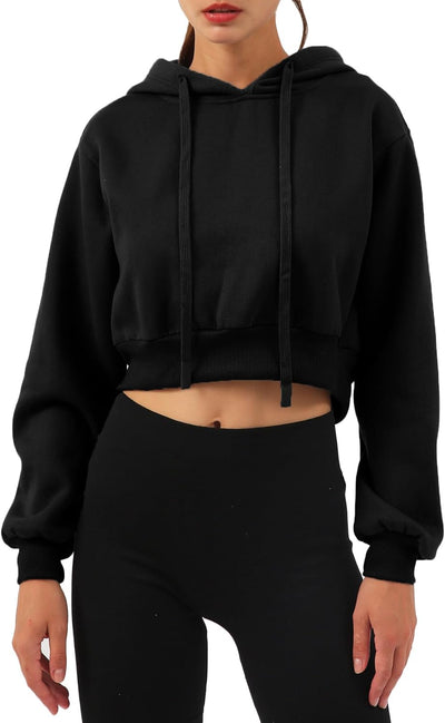 NTG Fad Black / X-Large Womens Fleece Pullover Cropped Hoodies Drop-Sleeve