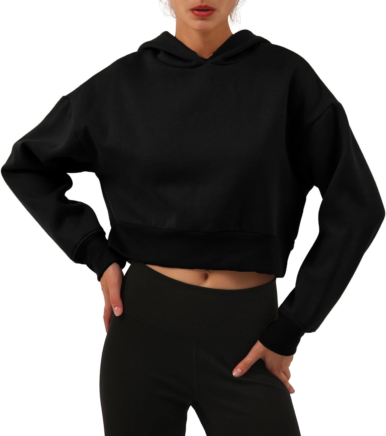 NTG Fad Black / XX-Large Women’s Fleece Cropped Hoodies Casual Crop Tops