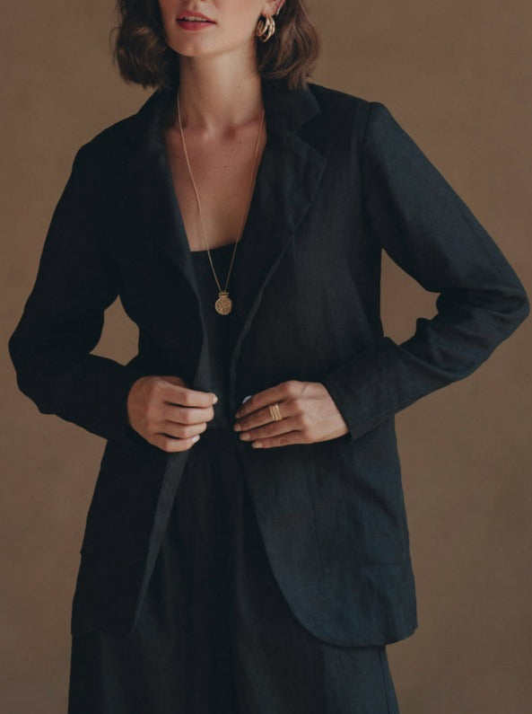 NTG Fad Blazers & Jackets BLACK / S Linen Blazer-（Hand Made）