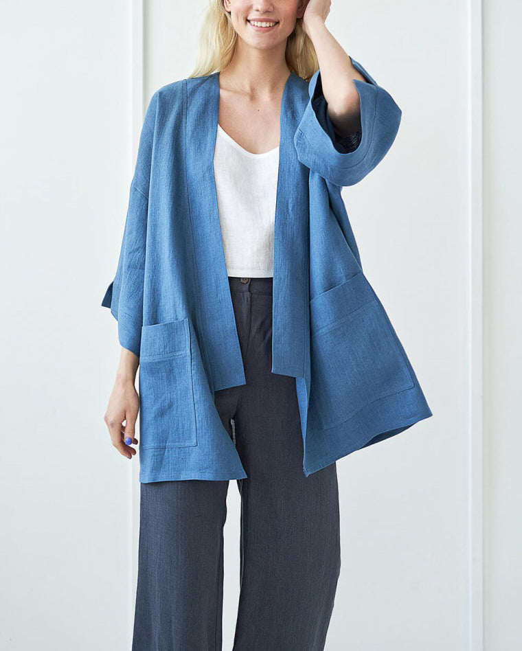 NTG Fad Blazers & Jackets Blue / S Linen Cardigan (Hand Made)