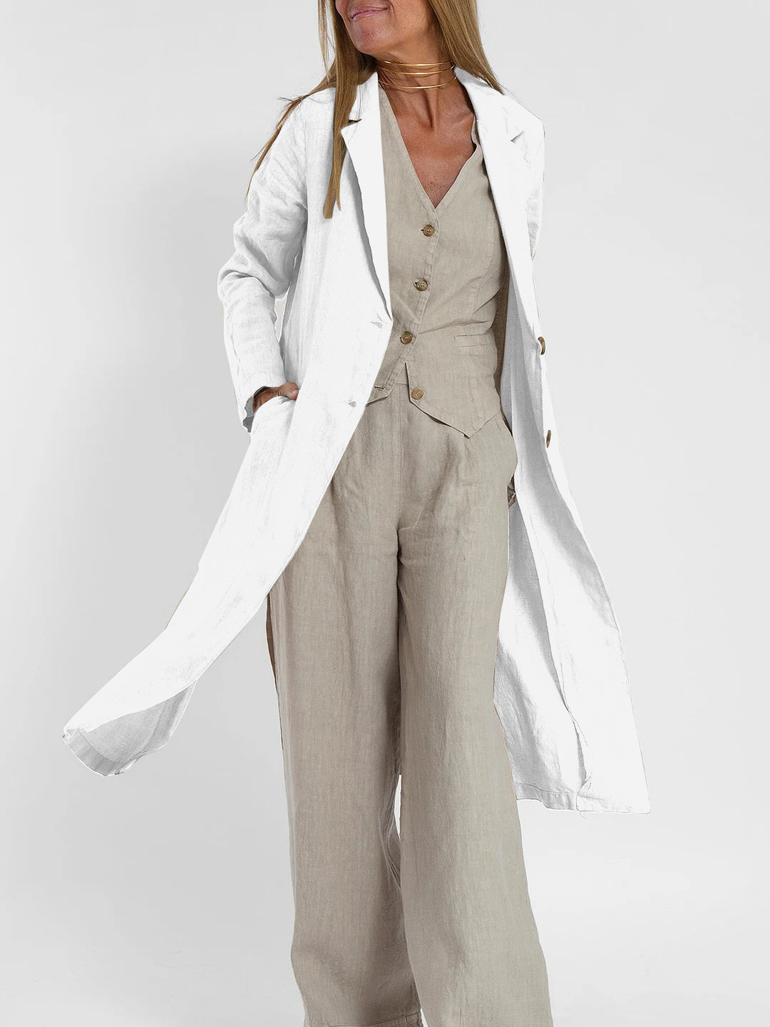 NTG Fad Blazers & Jackets White / S Cotton Linen Suit Collar Pocket Jacket