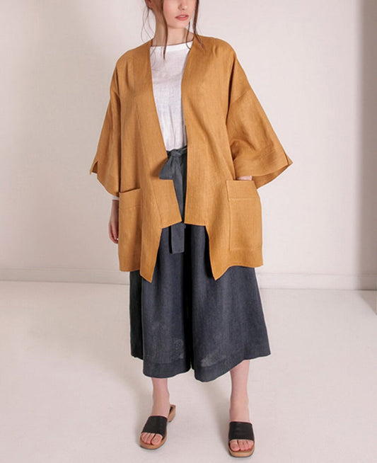 NTG Fad Blazers & Jackets Yellow / S Linen Cardigan (Hand Made)