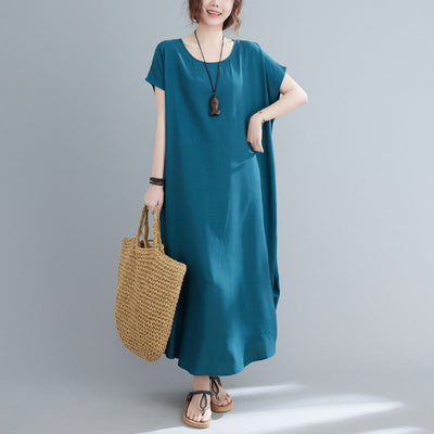 NTG Fad Blue / One size New solid color cotton and linen loose long dress