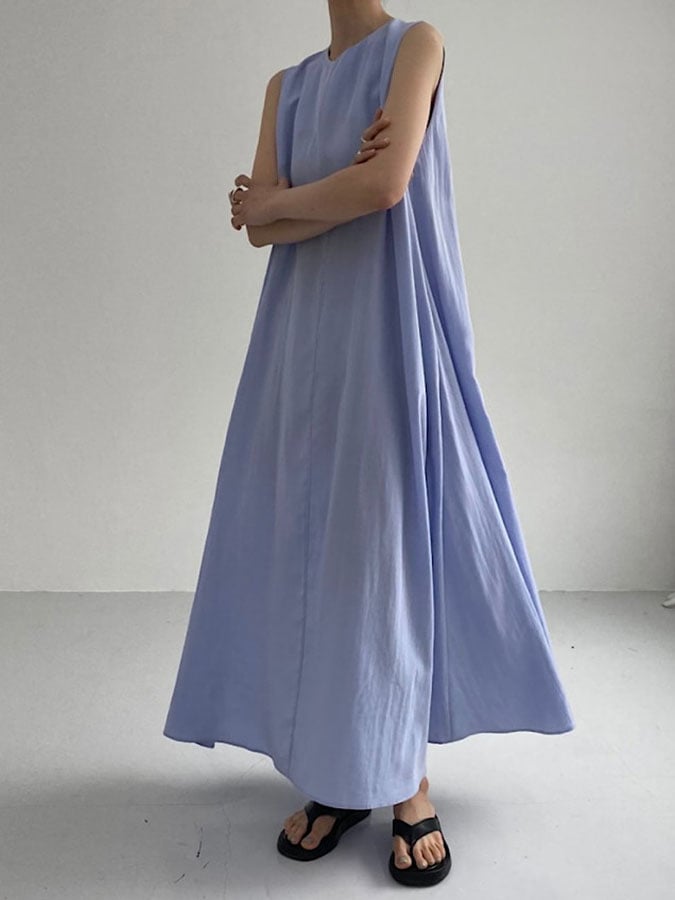 NTG Fad Blue / One-Size Sleeveless Solid Color Loose Dress