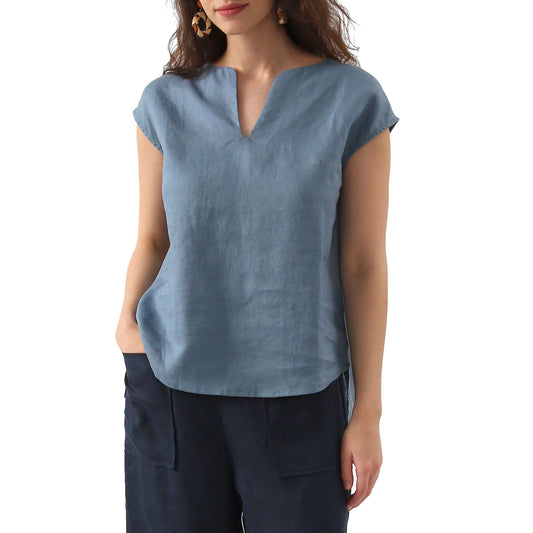 NTG Fad Blue / S 100% Linen Short Sleeve Top