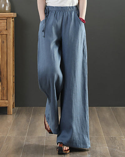 NTG Fad Blue / S Casual Loose Solid Color Elastic Waist Pants