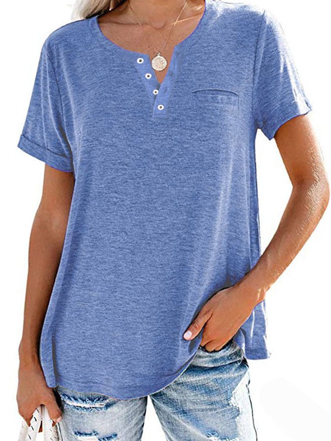 NTG Fad Blue / S Fashion Solid Color Pocket Short Sleeve T-Shirt