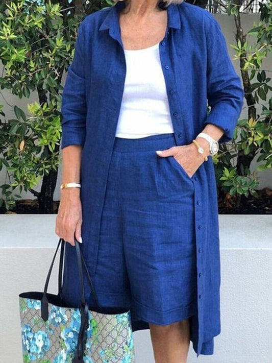 NTG Fad Blue / S Ladies Cotton Linen Casual Fashion Mid-Length Cardigan