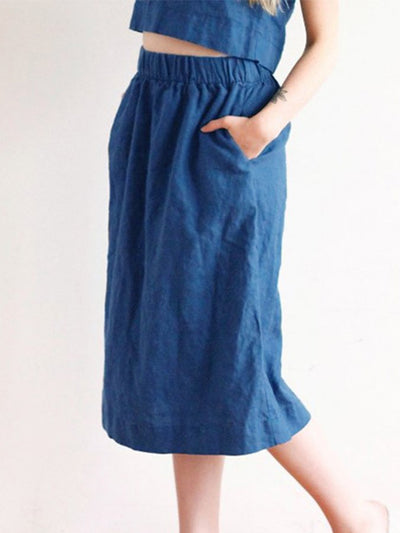 NTG Fad Blue / S Ladies Cotton Linen Casual Loose Skirt