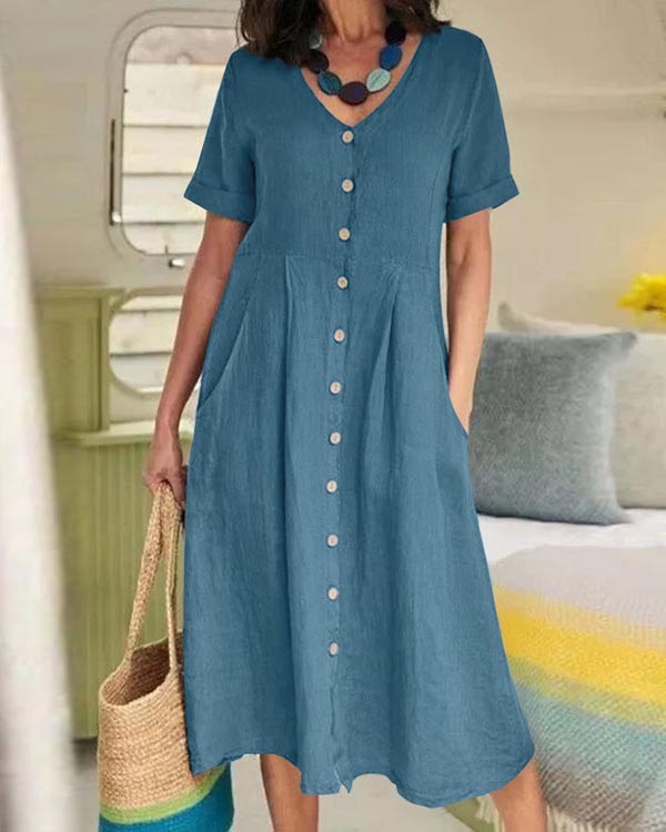 NTG Fad Blue / S Solid Loose Linen Dress