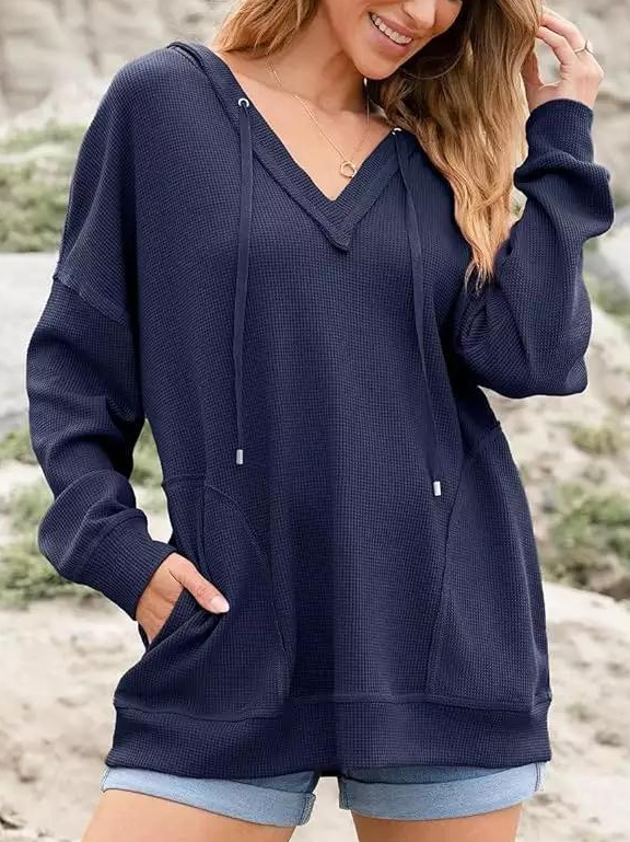 NTG Fad Blue / S V-neck Waffle Hooded Sweatshirt