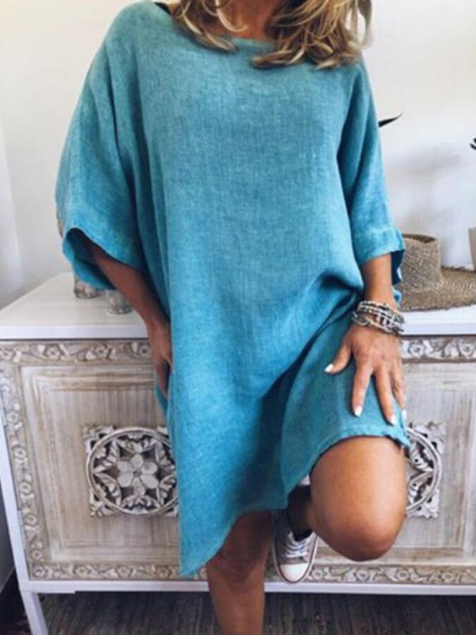 NTG Fad Blue / S Women's Casual Slit Cotton And Linen Dress