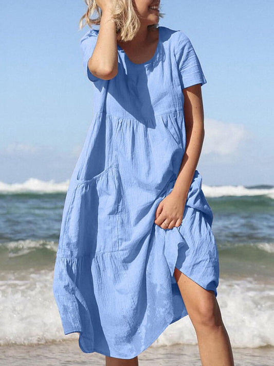 NTG Fad Blue / S Women's Fashion Simple Casual Loose Swing Dress Beach Skirt
