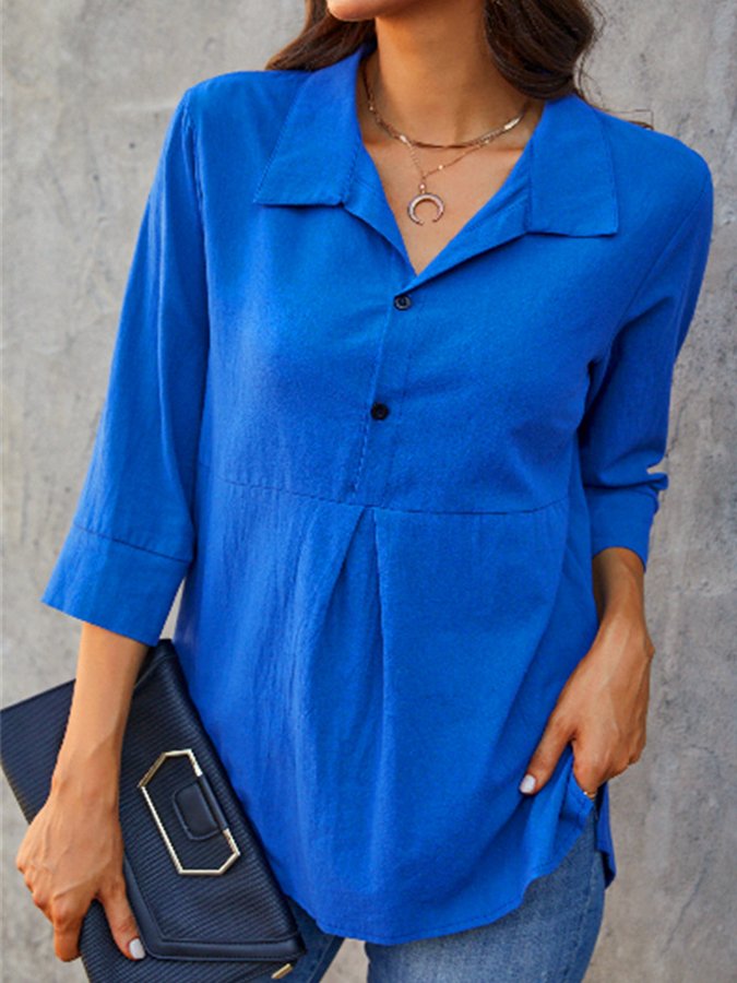 NTG Fad Blue / S Women's Pleated-Paneled 3/4 Sleeve Casual Shirt