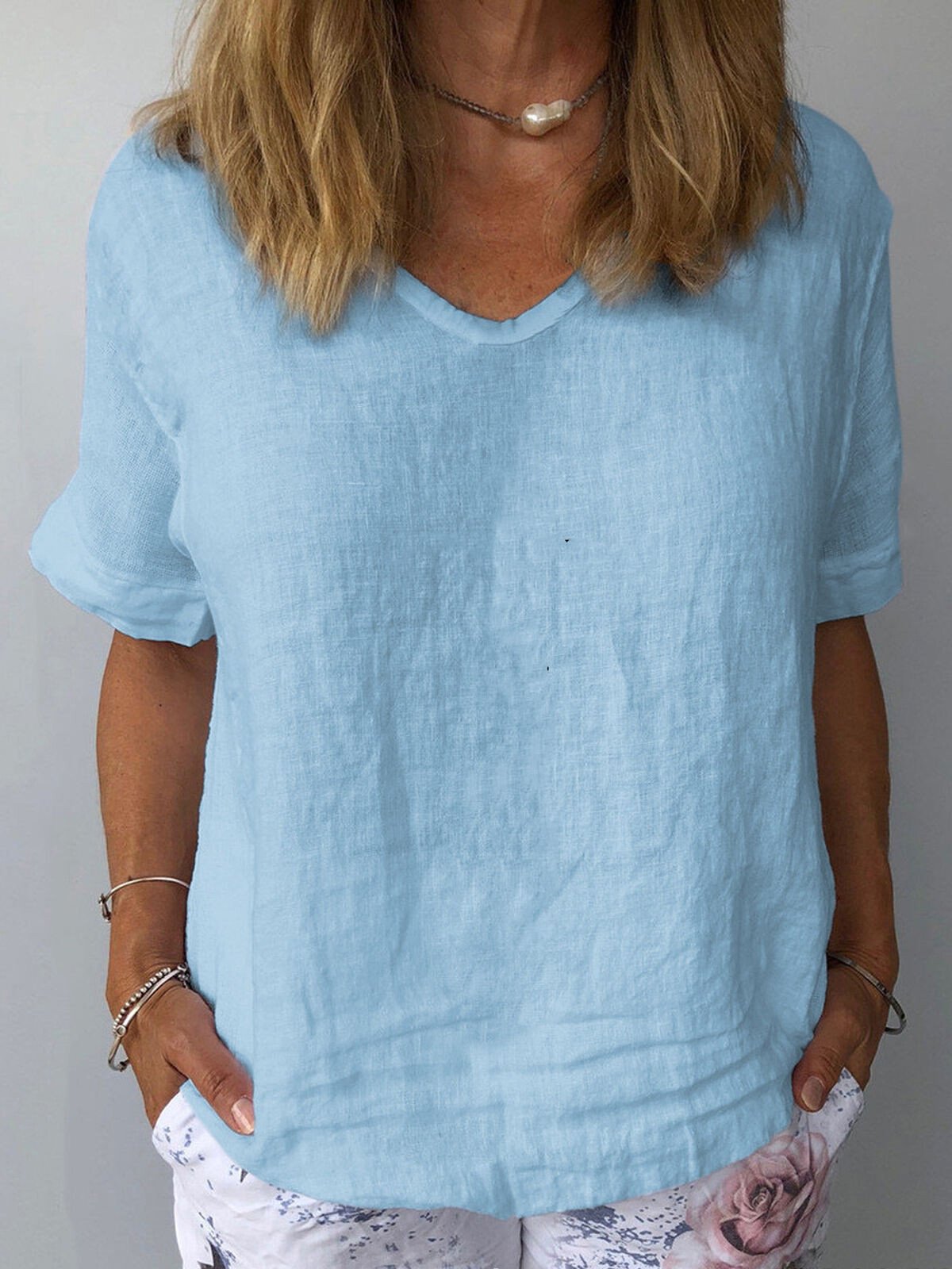 NTG Fad Blue / S Women's Pure Color Casual Cotton Shirt
