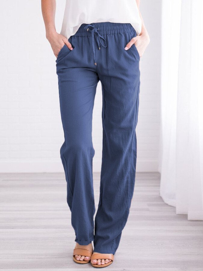 NTG Fad Blue / S Women's Solid Color Cotton Linen Loose Casual Trousers