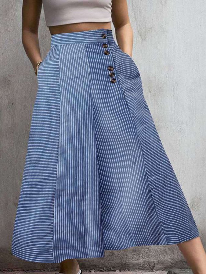 NTG Fad Blue / S Women's Striped Print Button Culottes