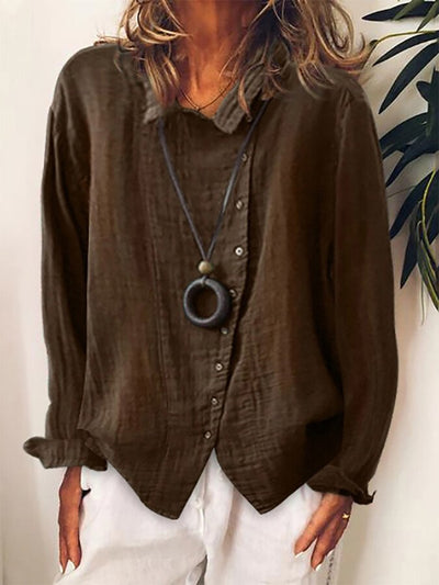 NTG Fad Brown / S Ladies cotton and linen loose solid color temperament shirt