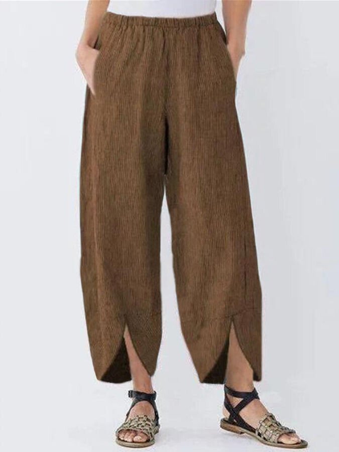 NTG Fad Brown / S Women's Casual Pure Color Cotton Cropped Pants