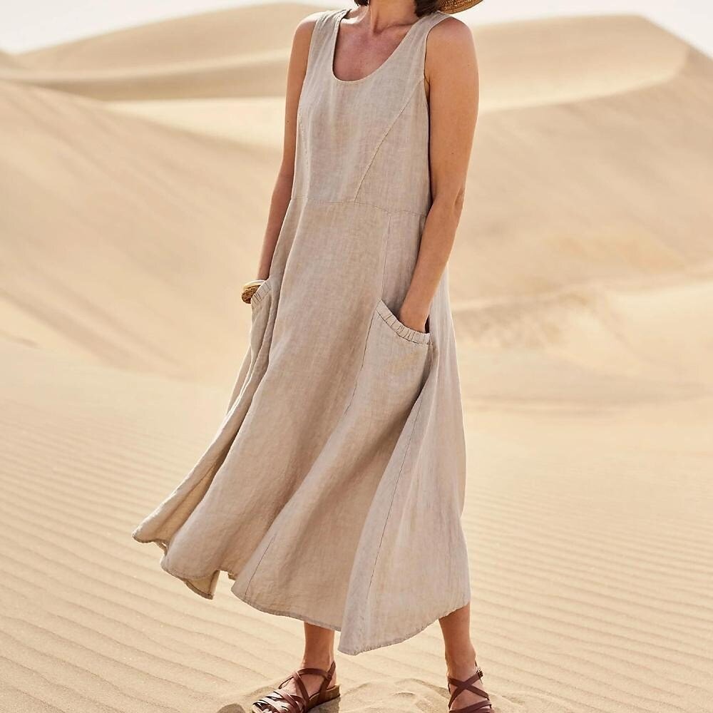 NTG Fad Brown / S Women's Sleeveless Cotton And Linen Dress