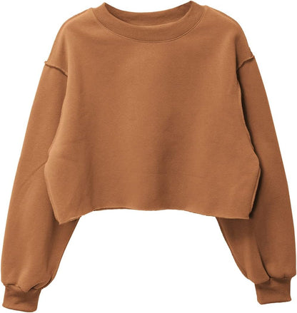 NTG Fad Brown / Small Women Cropped Long Sleeves Pullover Fleece Crop Tops