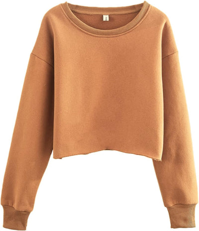 NTG Fad Brown / X-Large Cropped Hoodie Casual Fleece Crop Top for Fall Winter